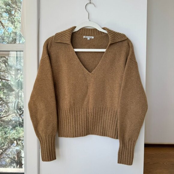 Reformation Beckie Cashmere Collared Sweater in Panko Brown - Picture 3 of 11